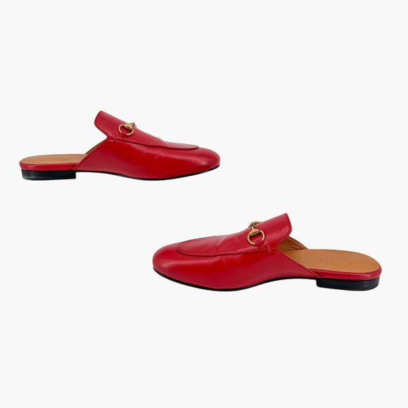 Gucci Princetown Red Leather Horsebit Loafer Mules Flat Shoes Size 39 US 9 Women - Picture 10 of 15
